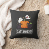 Coussin Catloween Drôle Chat Halloween Fantôme Citrouille (Couverture)