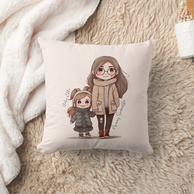 Coussin Caution adorable mère et fille (5) (Couverture)