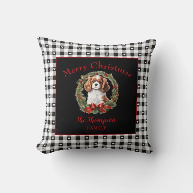 Coussin Cavalier Charles Christmas En vichy Nom de famille (Recto)