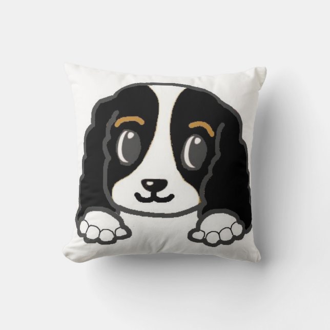 Coussin cavalier kcs peeeking noir et blanc (Recto)