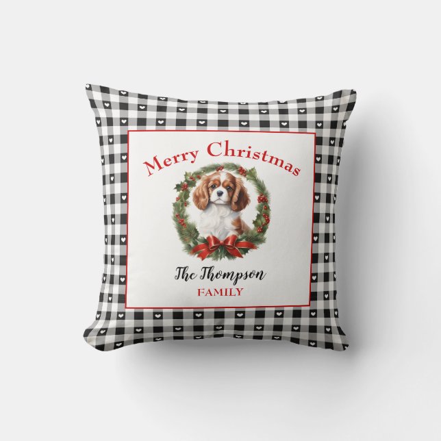 Coussin Cavalier King Charles Chien Noël En vichy Nom (Recto)