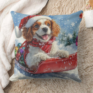 Coussin Cavalier King Charles Spaniel Chien Sledge Noël