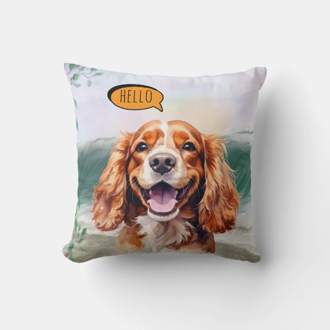 Coussin Cavalier King Charles Spaniel joyeux en aquarelle (Recto)