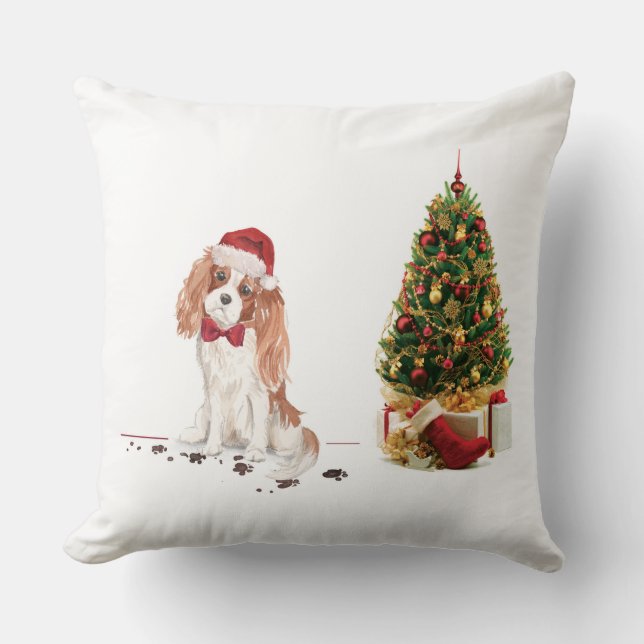 Coussin Cavalier King Charles Spaniel Noël Chien Drôle (Recto)