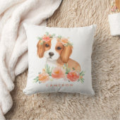 Coussin Cavalier King Charles Spaniel Peach Floral Nursery (Couverture)