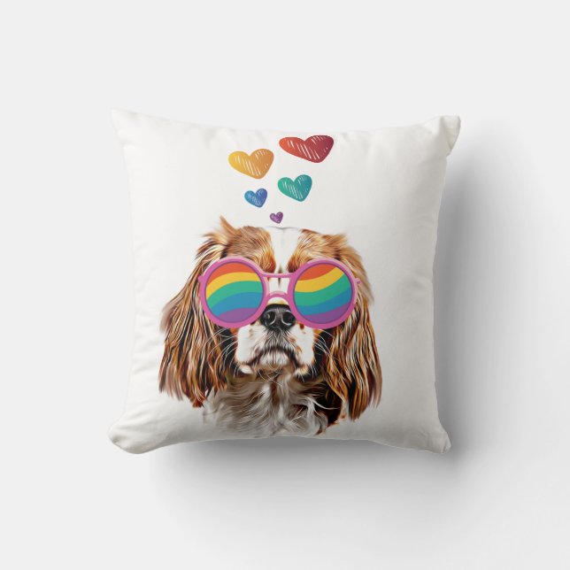 Coussin Cavalier King Chien avec coeurs Saint-Valentin  (Recto)