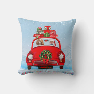 Coussin Cavalier King Chien en voiture avec le Père Noël 