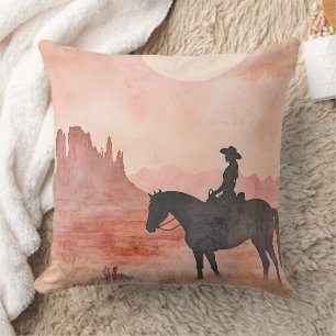 Coussin Cavalière et Cheval Silhouette de Coucher de Solei