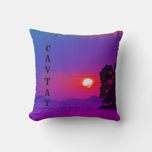 Coussin Cavtat, Croatie vue Sunset Purple Filter