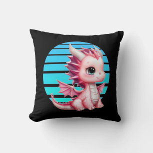 Coussin Ce design présente un dragon rose mignon avec un g