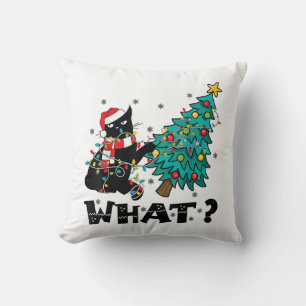 Coussin Ce drôle Chat Noir Père Noël Poussant Arbre de Noë