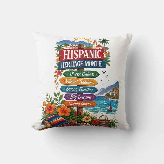 Coussin Célébration côtière du Mois du patrimoine hispaniq (Recto)