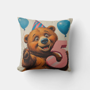Coussin Célébration d'anniversaire d'un ours en peluche mi