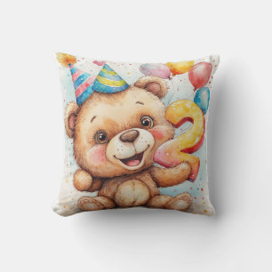 Coussin Célébration d'anniversaire d'un ours en peluche mi