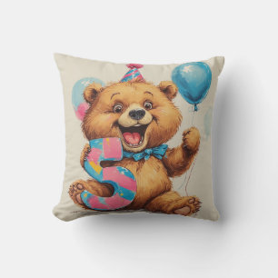 Coussin Célébration d'anniversaire d'un ours en peluche mi