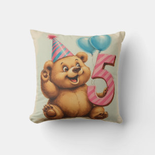 Coussin Célébration d'anniversaire d'un ours en peluche mi