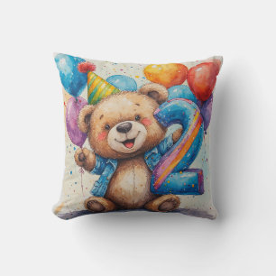 Coussin Célébration d'anniversaire d'un ours en peluche mi