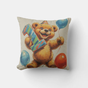 Coussin Célébration d'anniversaire d'un ours en peluche mi