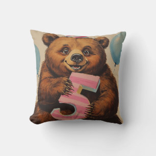 Coussin Célébration d'anniversaire d'un ours en peluche mi