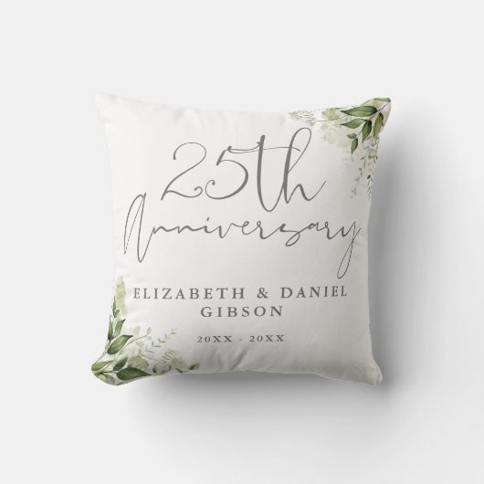 Coussin Célébration de 25 ans de mariage avec verdure flor (Recto)