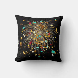 Coussin Célébration de feux d'artifice et de confettis dor