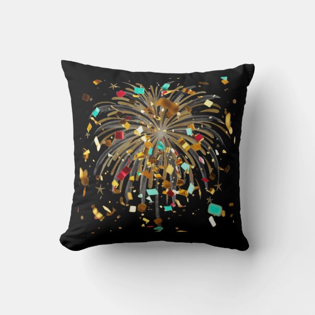 Coussin Célébration de feux d'artifice et de confettis dor (Recto)