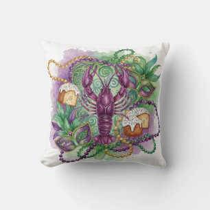 Coussin Célébration de Mardi Gras à l'aquarelle
