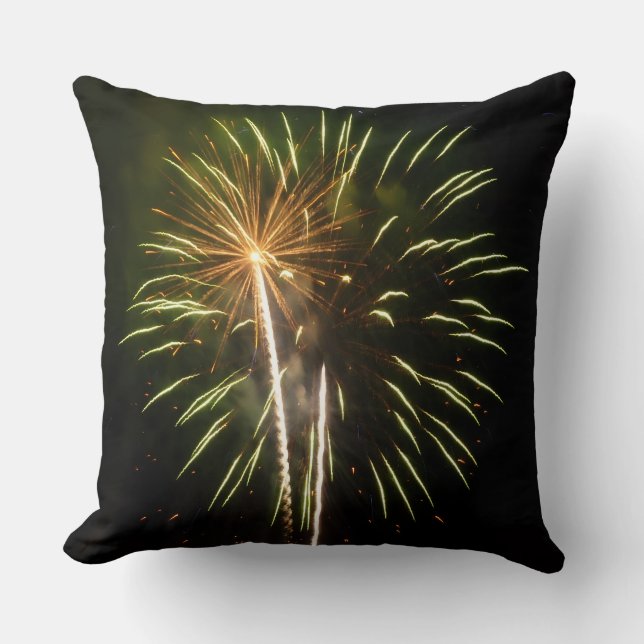 Coussin Célébration de vacances de feux d'artifice verts e (Recto)