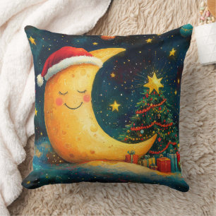 Coussin Célébration drôle de la Lune de Noël en galaxie