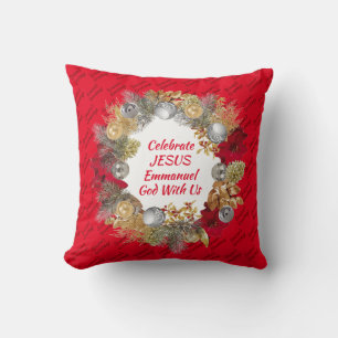 Coussin CÉLÉBRER JÉSUS EMMANUEL FEU de Noël Rouge