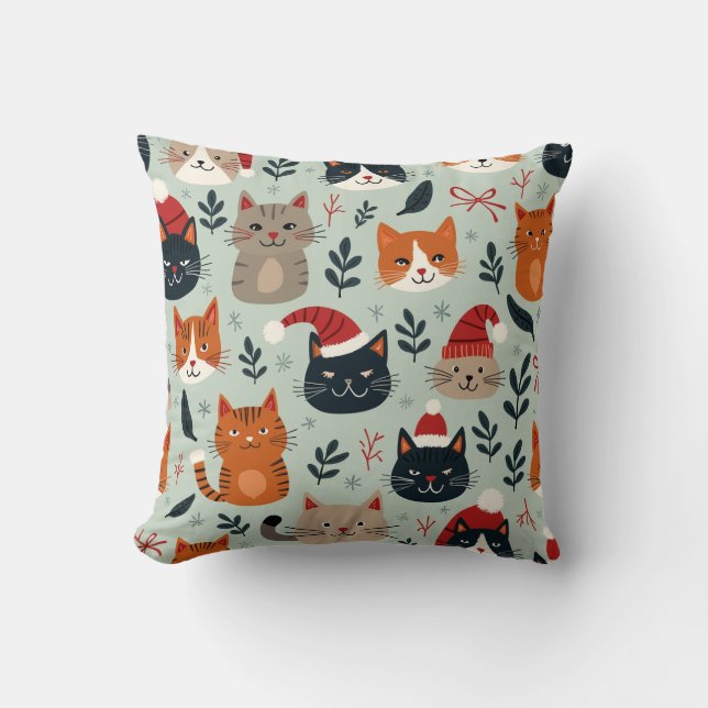Coussin Célébrez Noël avec des chats - Motif mignon Cushi (Recto)