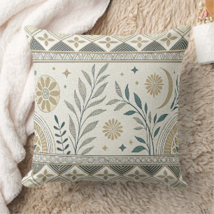 Coussin Céleste Botanique Folk Art Motif sans couture