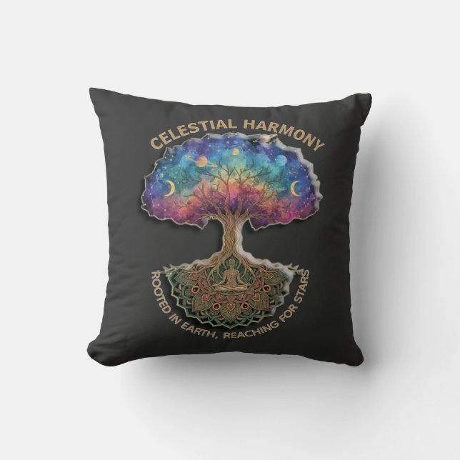 Coussin Celestial Harmony Tree | Cosmic Meditation Mandala (Recto)