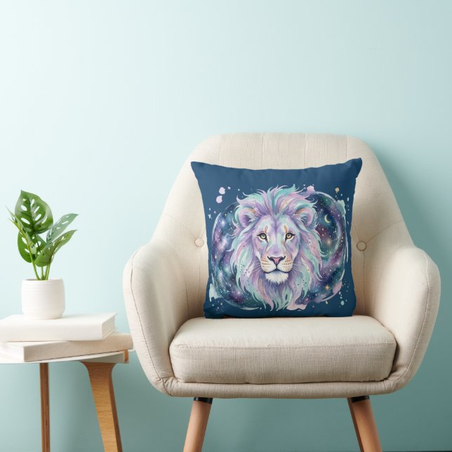Coussin Celestial Lion Galaxy Watercolor Throw Pillow (Chaise)