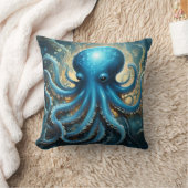 Coussin Celestial Waves: The Blue Octopus Fractal Art (Couverture)
