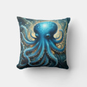 Coussin Celestial Waves: The Blue Octopus Fractal Art (Recto)