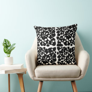Coussin Cells Abstraction Blanc Noir