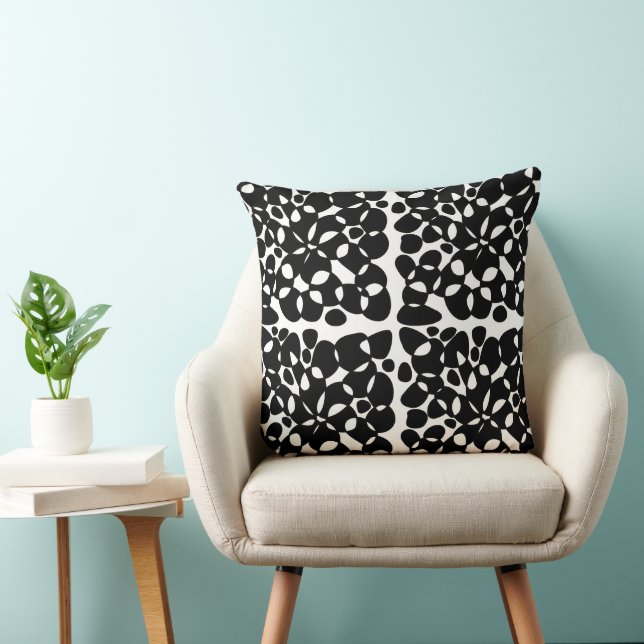 Coussin Cells Abstraction Blanc Noir (Chaise)