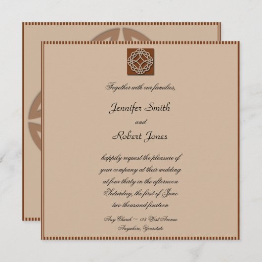 Coussin celtique en Faire-part de mariage crème et (Devant / Derrière)