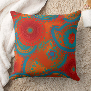 Coussin Cerclage marocain exotique rouge orange sarcelle v