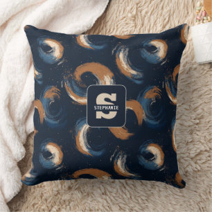 Coussin Cercle bleu et Brown sur Arrière - plan foncé
