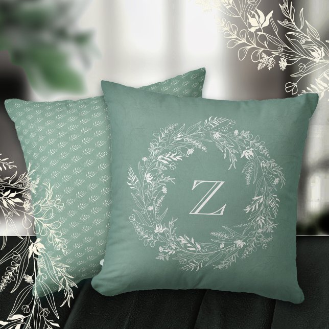 Coussin Cercle botanique à feuilles blanches lettre Z (Créateur téléchargé)