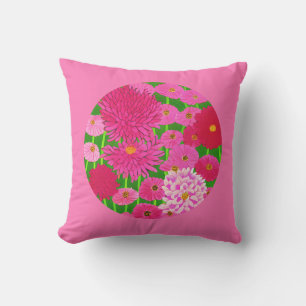 Coussin Cercle de fleurs, Chrysanthèmes rose Fuchsia