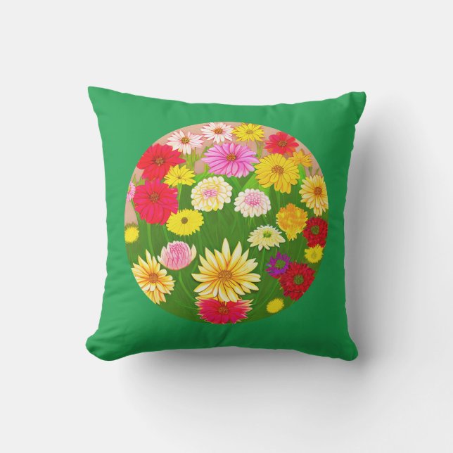 Coussin Cercle de fleurs sauvages, rouge et jaune (Recto)