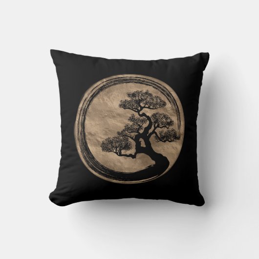 Coussin Cercle de zen d'Enso et or d'arbre de bonsaïs (Recto)