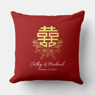 Coussin Cercle double bonheur fleur mariage chinois