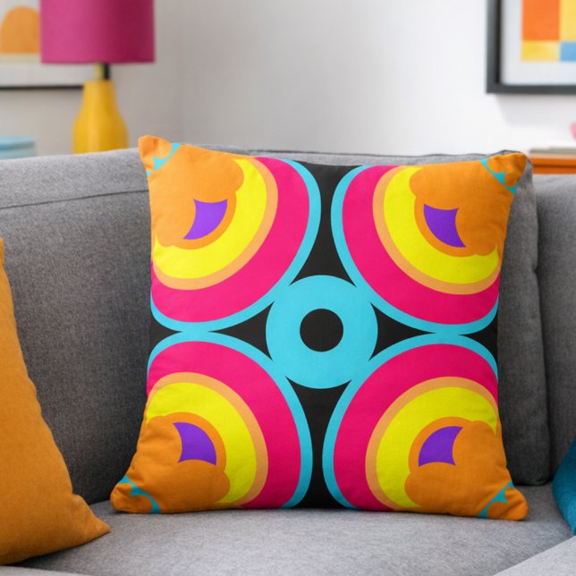 Coussin Cercle géométrique moderne coloré (Hand‑drawn, vibrant, and unapologetically retro. The perfect pop for your space.)