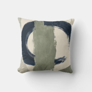 Coussin Cercle Navy Brushstroke Sage Rayure