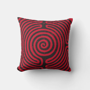 Coussin Cercle noir Labyrinthe (Rouge) Art fin