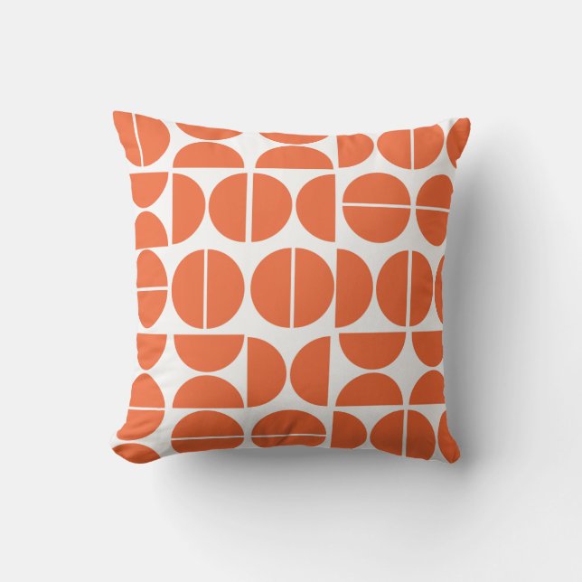 Coussin Cercle orange moderne du milieu du siècle abstrait (Recto)